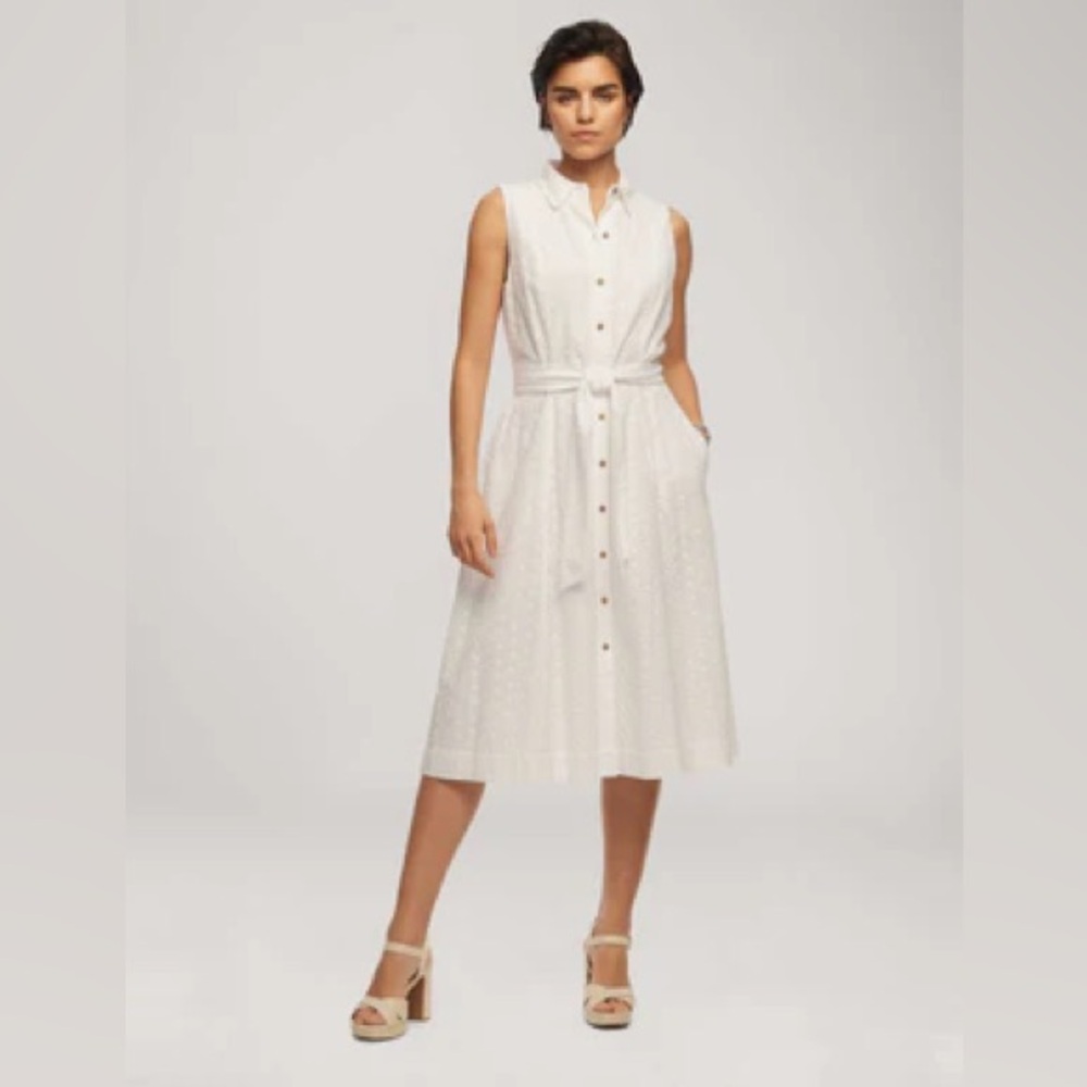 Anne Klein White Eyelet Diane Midi Shirt Dress